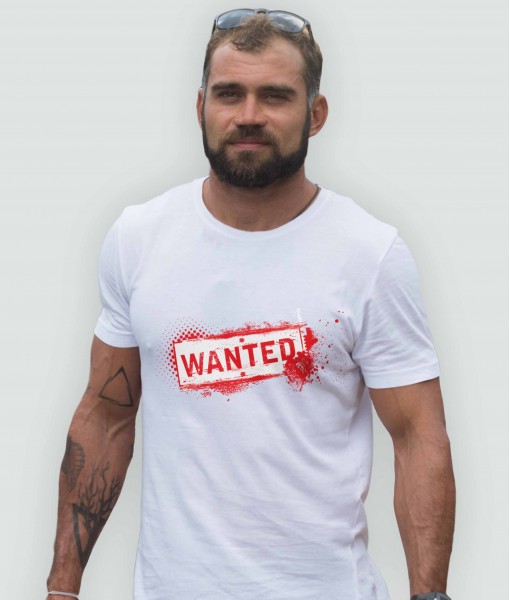Мъжка тениска с щампа Текст и надписи WANTED
